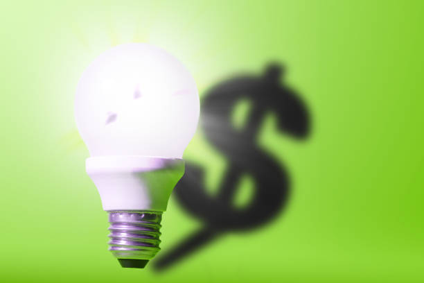 istock Light bulb on bright green background with a dollar sign shadow. Conception good idea it's money. 1155556167
