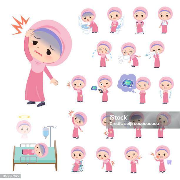 Arab Hijab Girlsickness Stock Illustration - Download Image Now - Addiction, Adult, Allergy Medicine