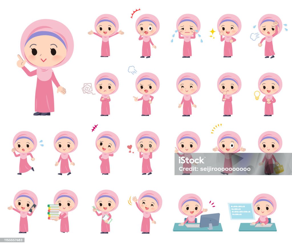 Arab hijab girl_emotion - clipart vectoriel de Enfant libre de droits