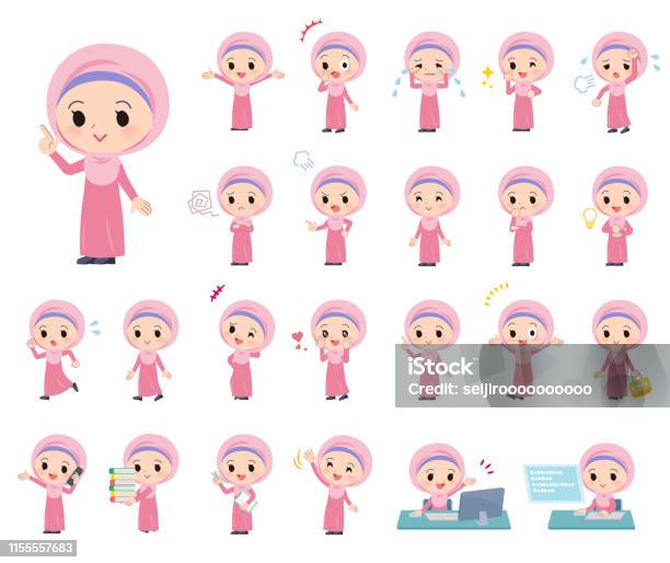 Arab Hijab Girlemotion Vecteurs libres de droits et plus d'images vectorielles de Enfant - Enfant, Hijab, Adulte