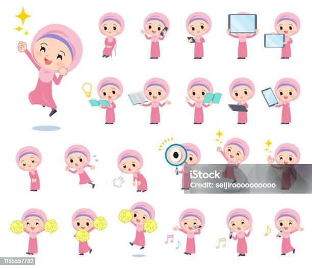 Hijab Arabe Girlaction Vecteurs libres de droits et plus d'images vectorielles de Adulte - Adulte, Assis, Cadeau