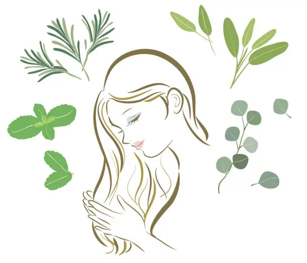 Vector illustration of Organic herbs various - hair care women