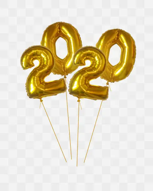 Vector illustration of Golden metallic balloon numbers 2020