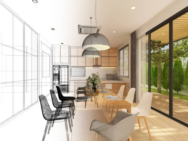 istock sketch design of interior dining ,3d rendering 1155572800