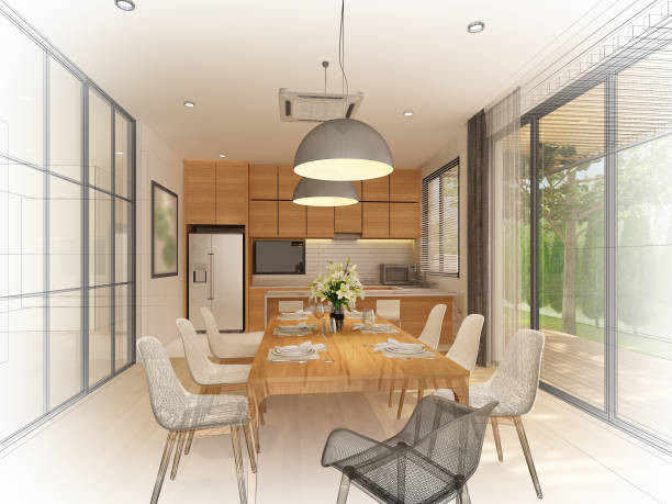 istock sketch design of interior dining ,3d rendering 1155572801