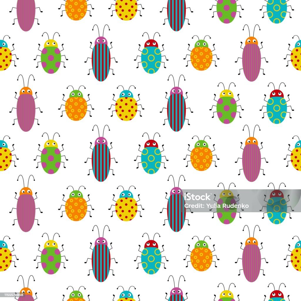 Small Bug Vector Seamless Pattern With Colorful Bugs Bright Vector Drawing Of Small ...