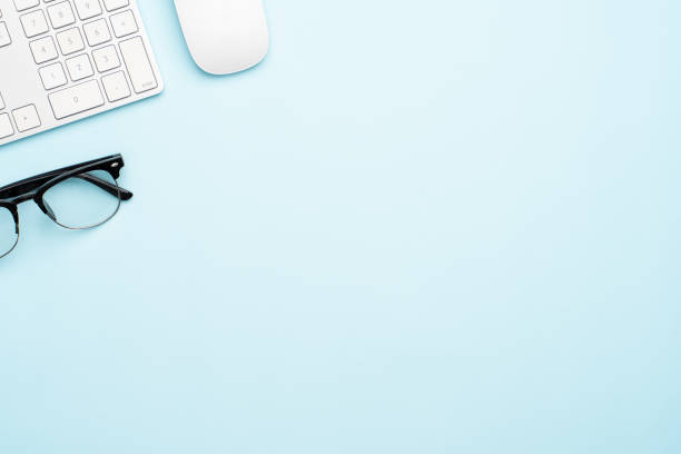 istock Top view with copy space of office desk with accessories 1155575818