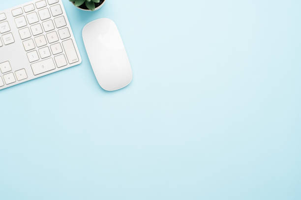 istock Top view with copy space of office desk with accessories 1155576367