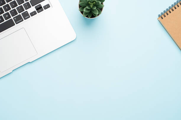istock Top view with copy space of office desk with accessories 1155578163