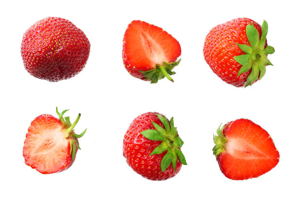 istock Sliced strawberry isolated on white background. Top view 1155580076