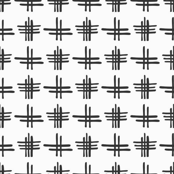 abstraktes nahtloses muster von handgezeichneten, sich durchschneideten streifen. monochrome vektorhintergründe. - hashtag doodle text black stock-grafiken, -clipart, -cartoons und -symbole