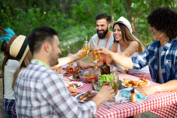 istock Friends having a barbecue party in nature while having fun 1155581645