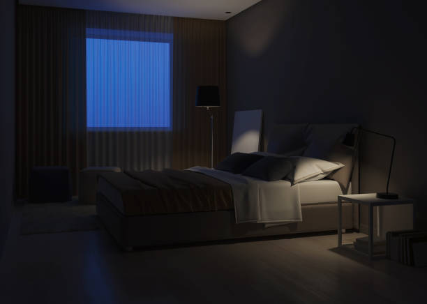 istock Modern house interior. Bedroom design in warm tones. 3D rendering. 1155583339