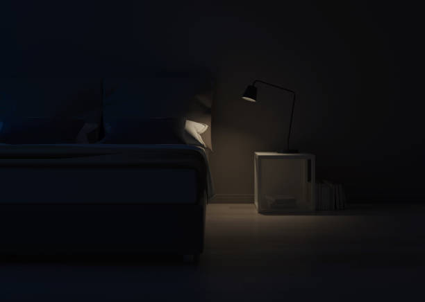 istock Modern house interior. Bedroom design in warm tones. 3D rendering. 1155583342