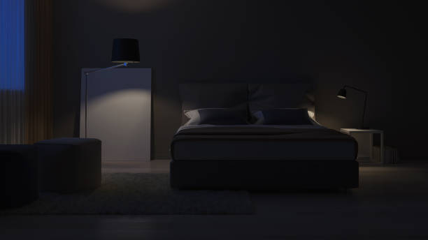 istock Modern house interior. Bedroom design in warm tones. 3D rendering. 1155583353