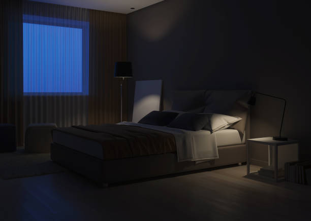 istock Modern house interior. Bedroom design in warm tones. 3D rendering. 1155583368