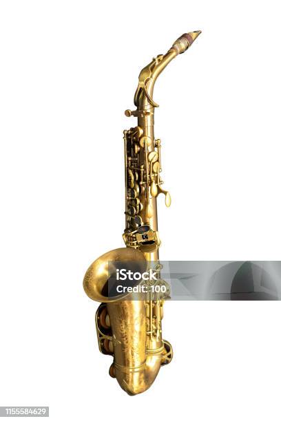 Saxophone Isolated On White Background Stock Photo - Download Image Now - Saxophone, White Background, Musical Instrument