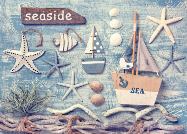 istock Marine life decoration on a wooden background 1155589830