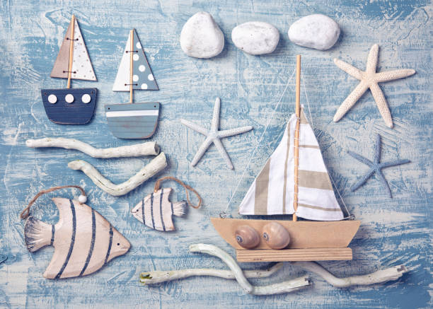 istock Marine life decoration on a wooden background 1155589855