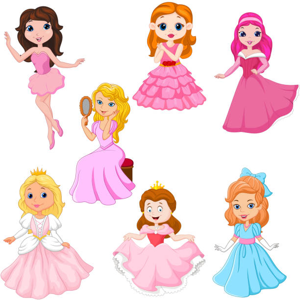 Set Of Cute Cartoon Princesses Isolated On White Background Stock  Illustration - Download Image Now - iStock