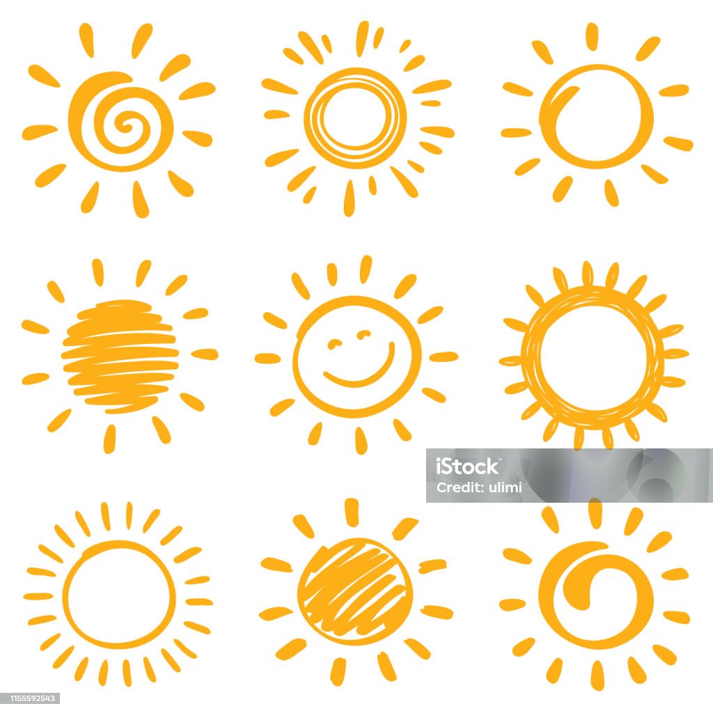 Sun Sun, vector design elements. Hand drawn doodle icons set on a white background. Sun stock vector