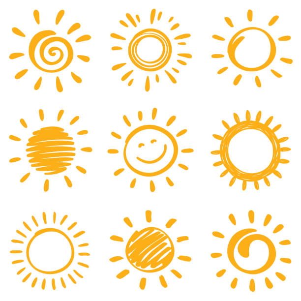 Sun Sun, vector design elements. Hand drawn doodle icons set on a white background. happiness symbols stock illustrations