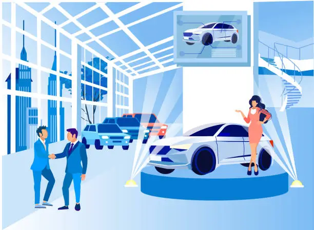 Vector illustration of Exhibition Center. Presentation New Car. Vector.