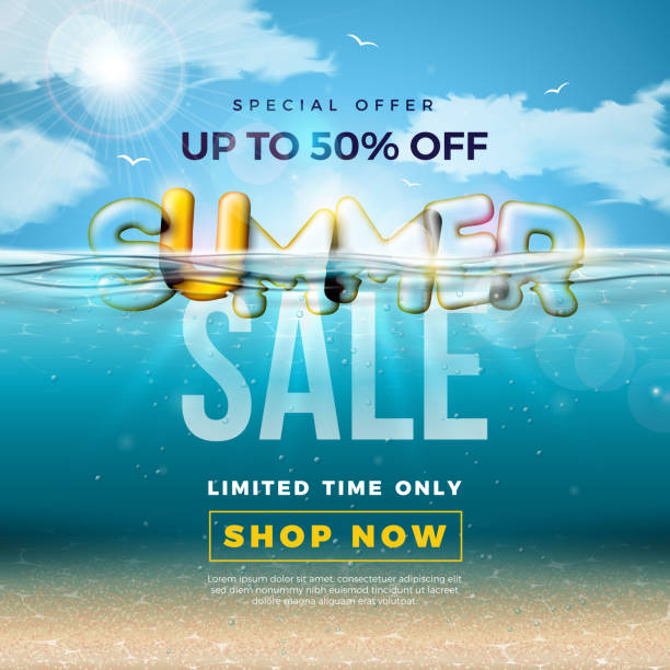 istock Summer Sale Design with 3d Typography Letter in underwater blue ocean background. Vector Special Offer Illustration with Deep Sea Scene and Holiday Elements for Coupon, Voucher, Banner, Flyer, Promotional Poster, Invitation or greeting card. 1155603305