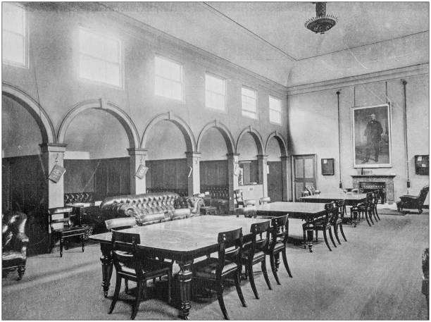 istock Antique vintage black and white photo: Coffee room 1155604396