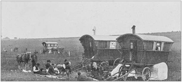 istock Antique vintage black and white photo: Caravan 1155605347