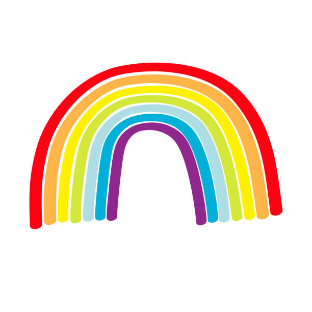 regenbogen-symbol auf weißem hintergrund. bunte linie gesetzt. niedliche cartoon kawaii kids clip kunst. grußkarte. lgbt-community. gay flaggen-symbol. flaches design. - lesbian gay man rainbow multi colored stock-grafiken, -clipart, -cartoons und -symbole