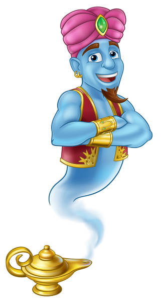 Genie Magic Lamp Aladdin Pantomime Cartoon Stock Illustration - Download  Image Now - Genie, Cartoon, Characters - iStock