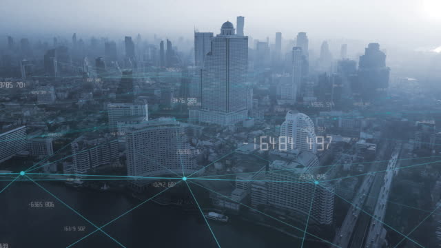 4K resolution Big data Connection.communication network.smart city.internet of thing.Bangkok city Thailand