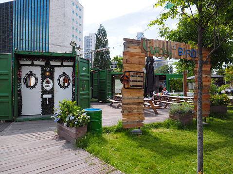 Rotterdam, Netherlands - June, 2, 2019; Pop up bar in containers in the center of Rotterdam