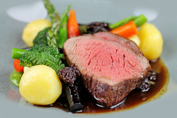 istock Traditional beef steak with vegetables at restaurant. 1155614458