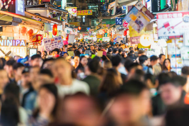 Shilin night market crowds stock photo