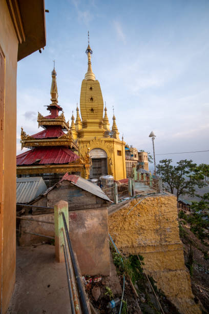 temples and pagodas at top of mount popa in mandalay myanmar - myanmar bagan temple ayeyarwady river imagens e fotografias de stock