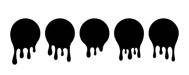 Dripping black blobs. Drip drop paint or sauce stain drips. Black drippings oil current round spots, ink paint leak or liquid black stains isolated set. Dripping black blobs. Drip drop paint or sauce stain drips. Black drippings oil current round spots, ink paint leak or liquid black stains isolated set. Vector illustration. blood pouring stock illustrations