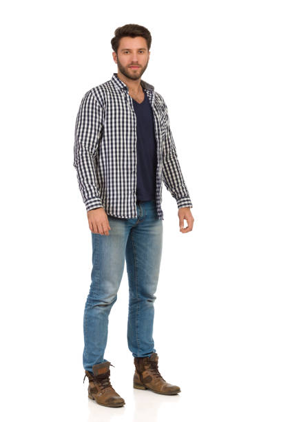 istock Serious Handsme Man In Jeans And Unbuttoned Lumberjack Shirt 1155617871