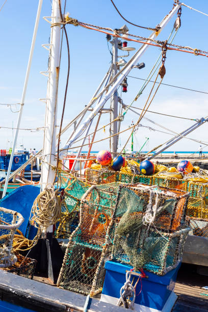 istock Crayfish nets and traps on a small fishing boat 1155634681
