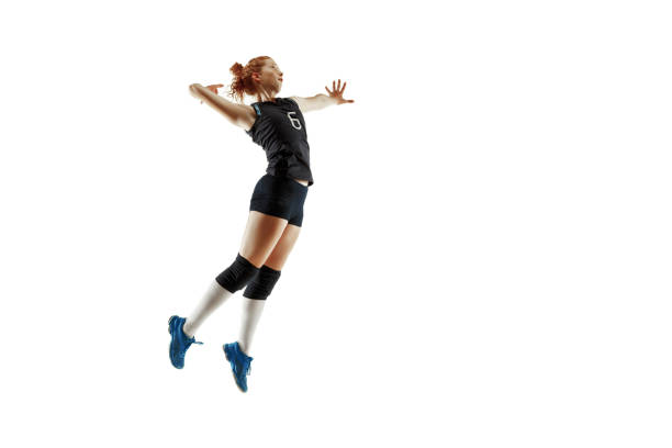 istock Young female volleyball player isolated on white studio background 1155645400