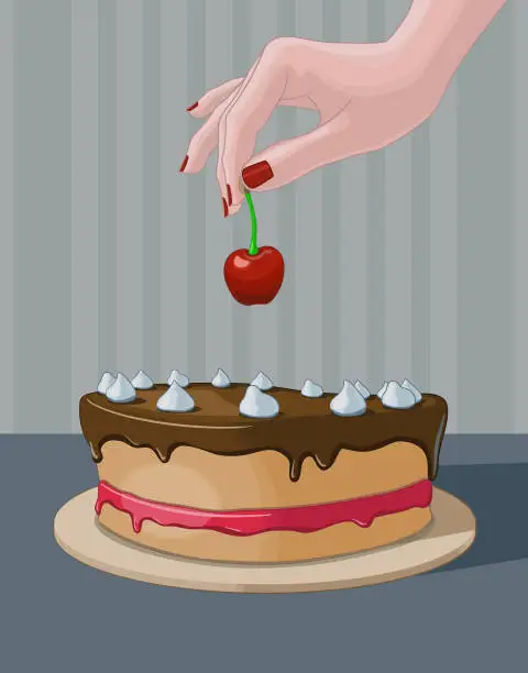 Vector illustration of Putting the cherry on the cake