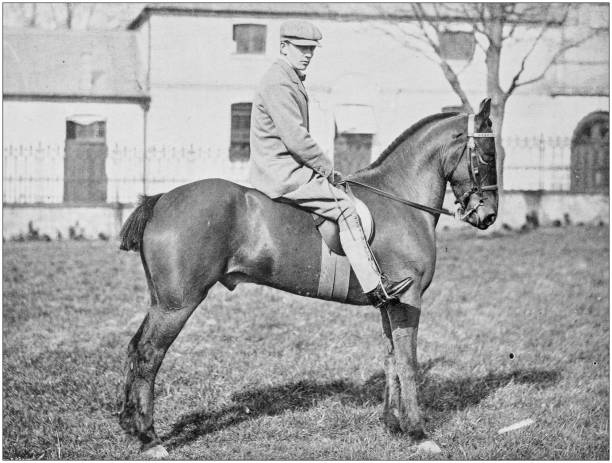 istock Antique vintage black and white photo: Racing horse 1155650059