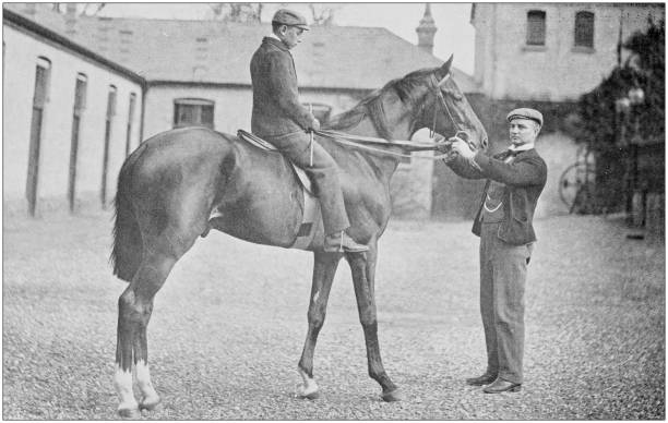 istock Antique vintage black and white photo: Racing horse 1155651887
