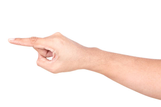 istock Male Caucasian hand gestures isolated over the white background. Visual Pointing 1155652894