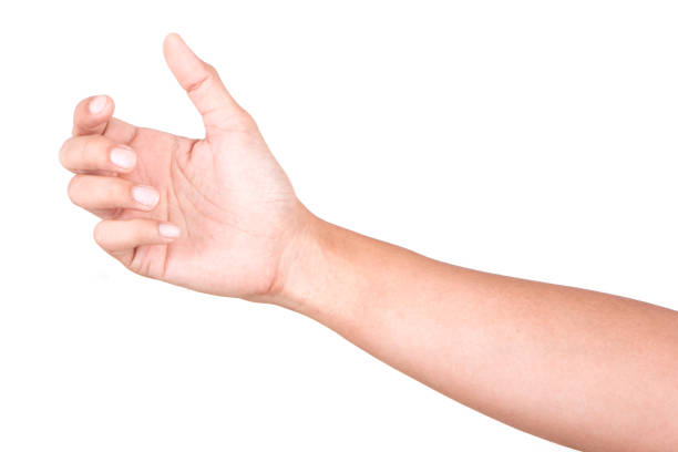 istock Male Caucasian hand gestures isolated over the white background. GRAB HAND. 1155653875