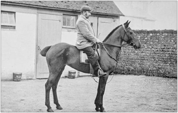 istock Antique vintage black and white photo: Racing horse 1155655092
