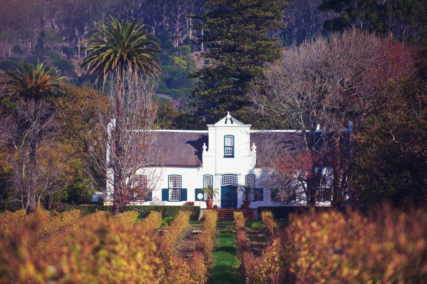 Une maison blanche et un petit parc à Stellenbosch, en Afrique du Sud