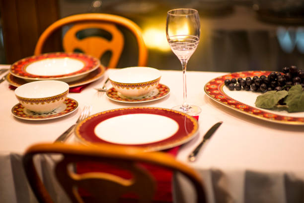 istock New Year , Christmas . Table setting for a banquet or dinner party. 1155657511