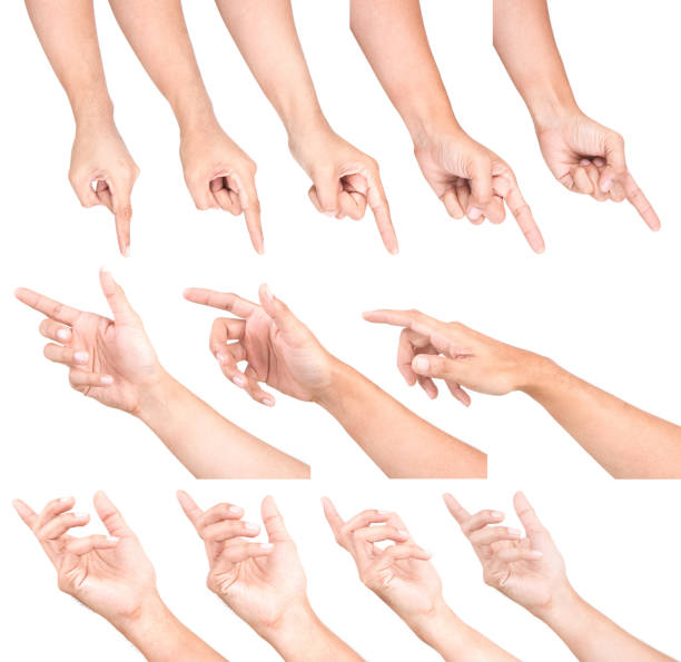 istock Multiple of Male Caucasian hand gestures isolated over the white background.Visual Pointing. 1155660764